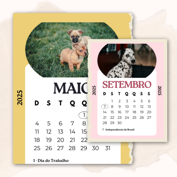 Calendário Cachorrinhos 2025 (Arquivo Digital em PDF)