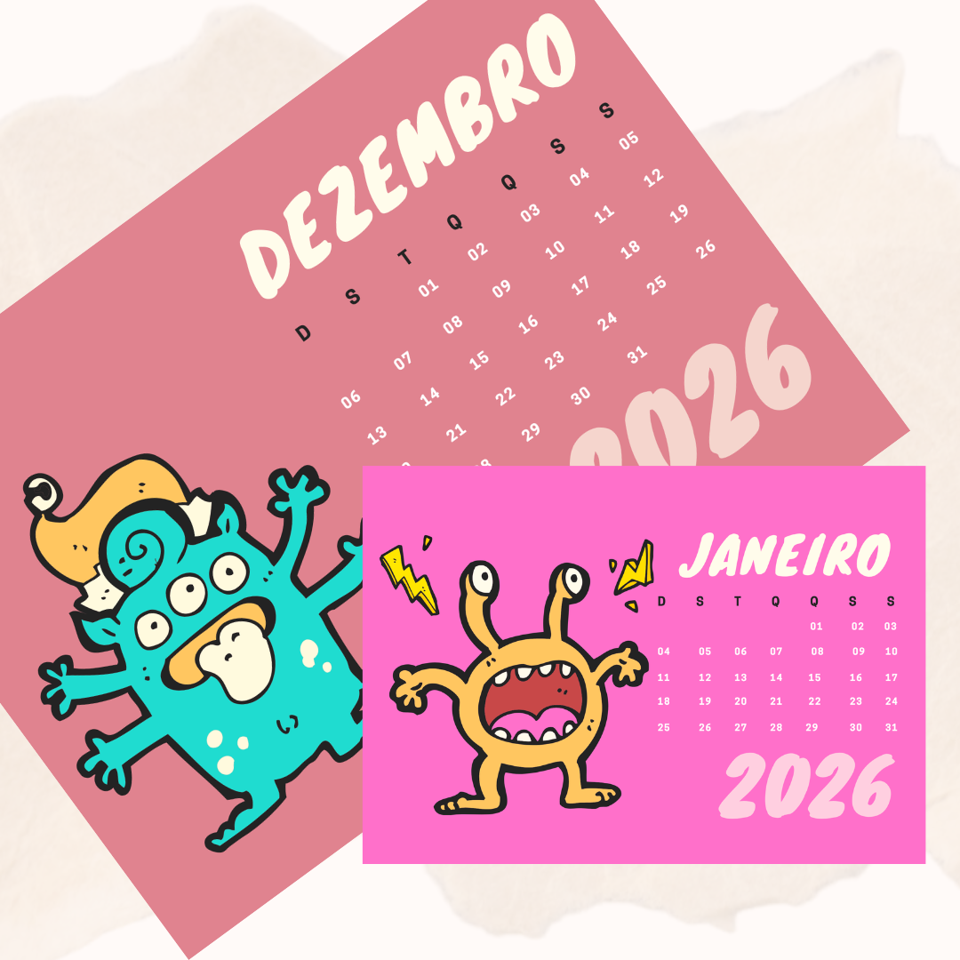 Calendário 2026 – Monstrinhos Divertidos (Arquivo Digital em PDF)