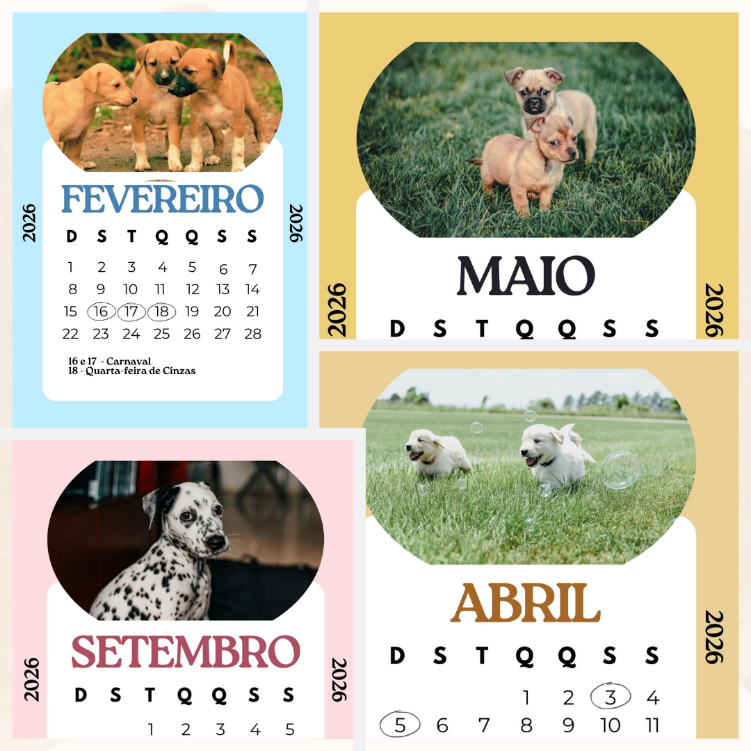 Calendário Cachorrinhos 2026 (Arquivo Digital em PDF) - Imagem 2