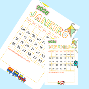 Calendário Escolar Infantil 2026 (Arquivo Digital em PDF)